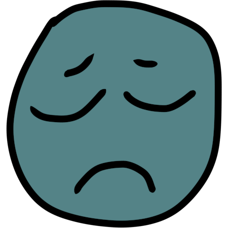 a sad greyish blue face with closed eyes